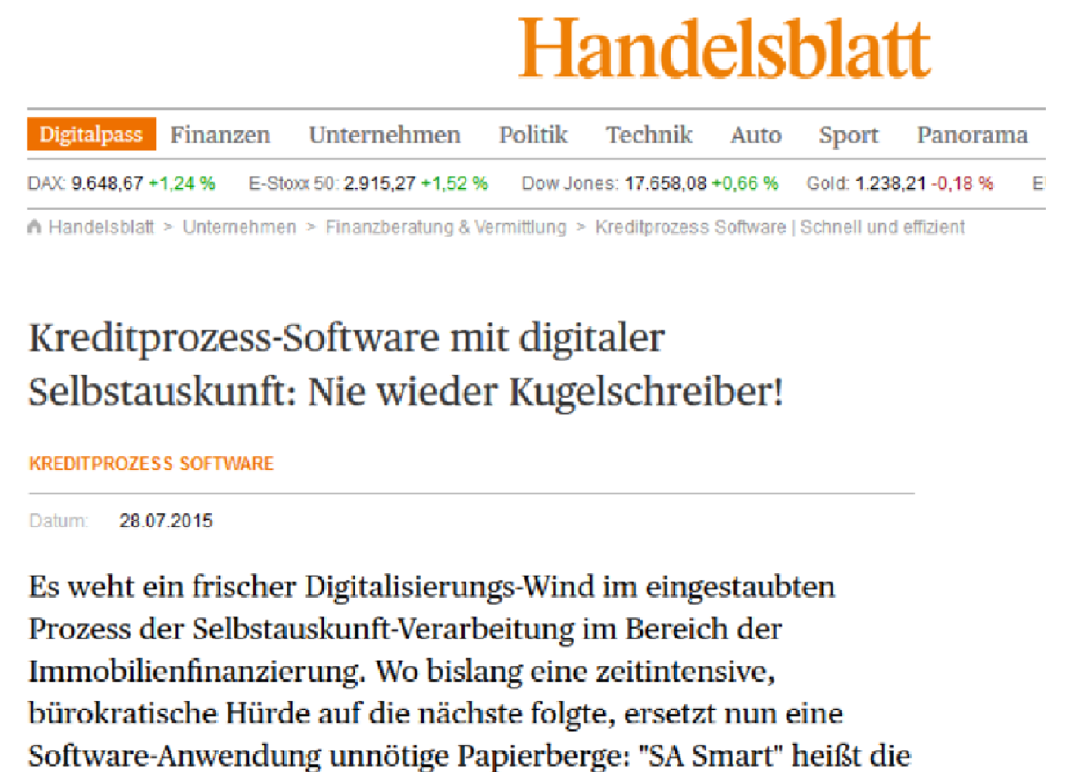 Handelsblatt Artikel